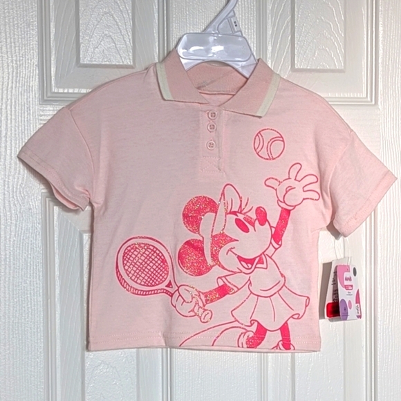Disney Kids (12 Months) Pink Glitter Minnie Mouse Tennis T-Shirt/Polo Shirt - Picture 2 of 16